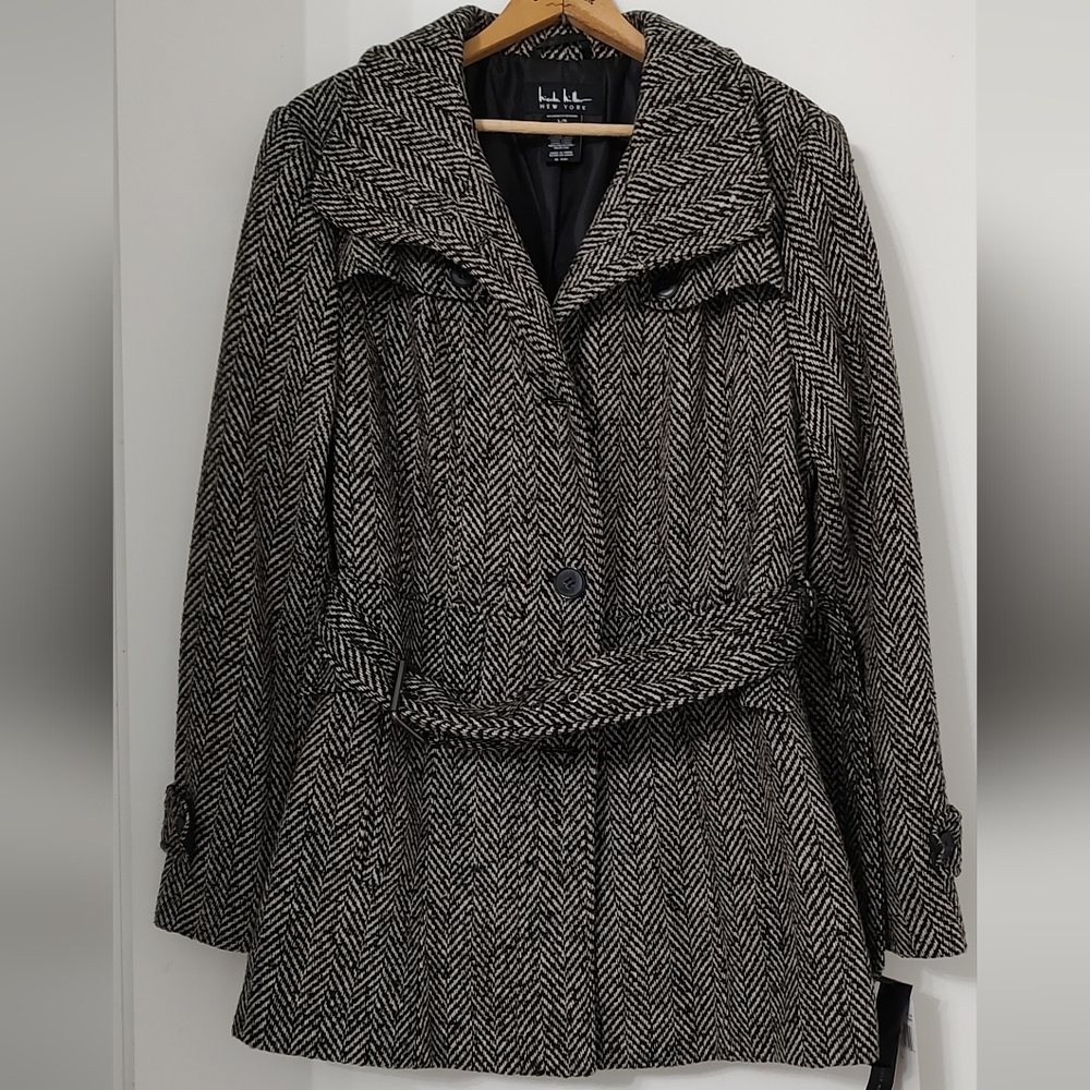 NWT Nicole Miller Herringbone Heavy Warm Pea/Trench Coat
